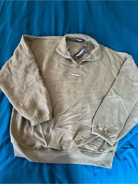 PrettyLittleThing Renew Olive Green Half-Zip Fleece Sweatshirt